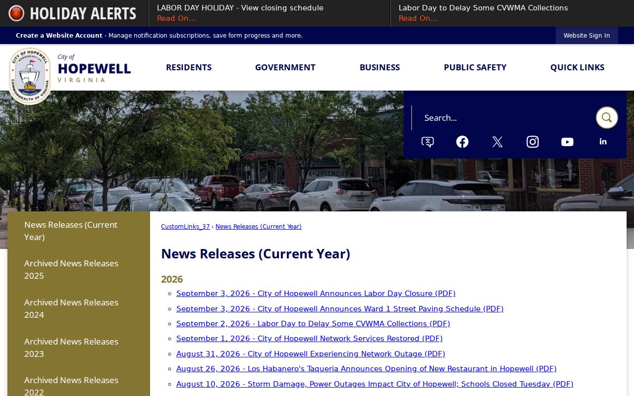 Hopewell residents directory city records-news release page