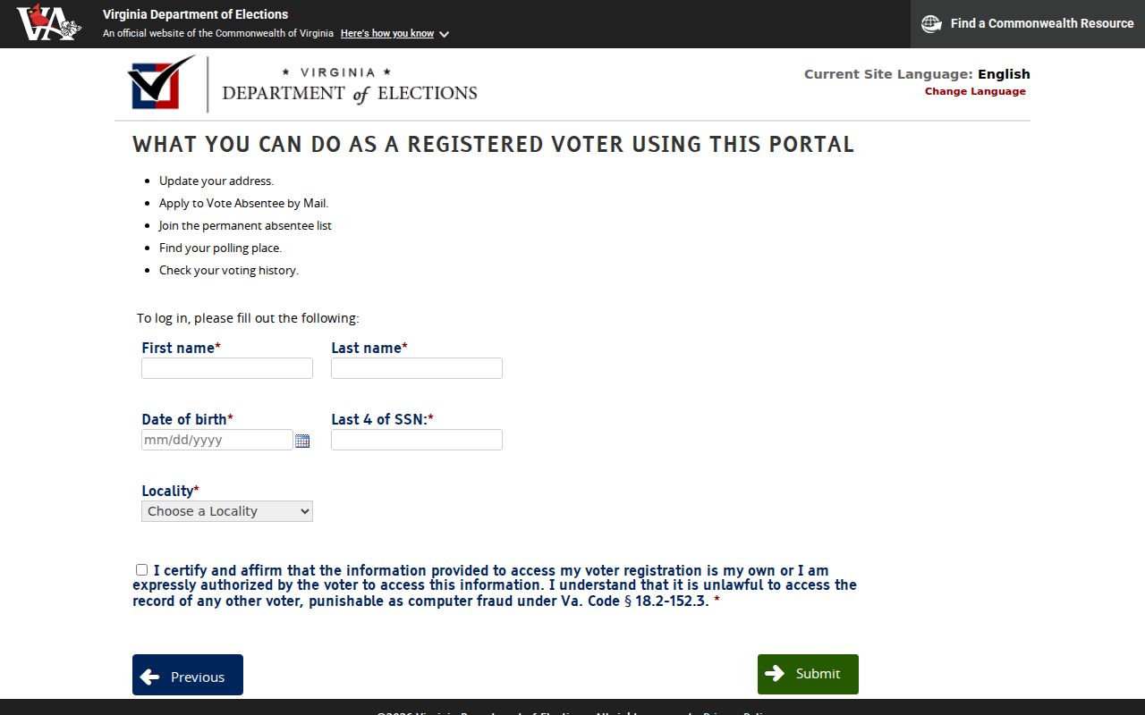 Hopewell residents directory Virginia voter-status search screen