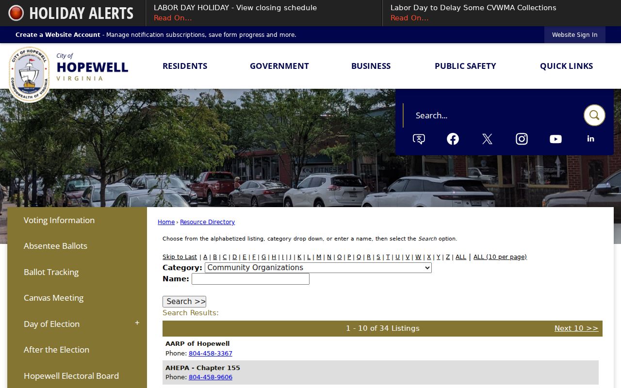 Hopewell neighbors civic resource directory search controls