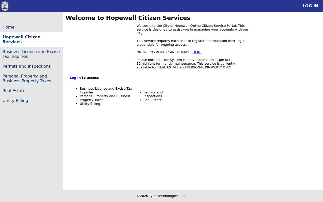 Hopewell street directory image of city self-service property and permit inquiries