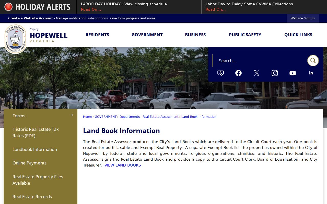 Hopewell street directory image of Land Book Information and annual property records