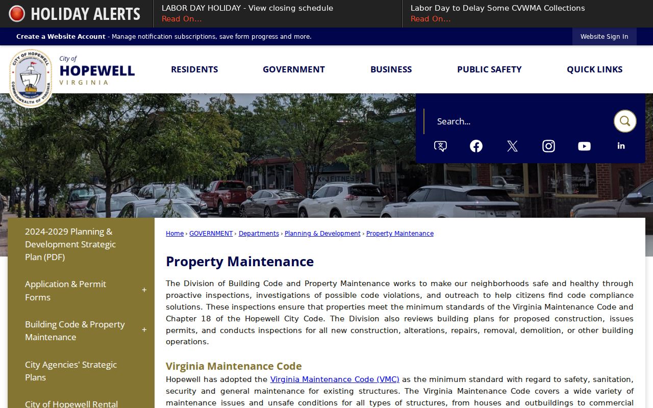 Hopewell street directory image of property maintenance enforcement access